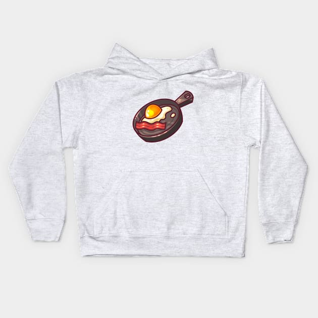 Cute Egg and Bacon Fry Pan Kids Hoodie by Claire Lin